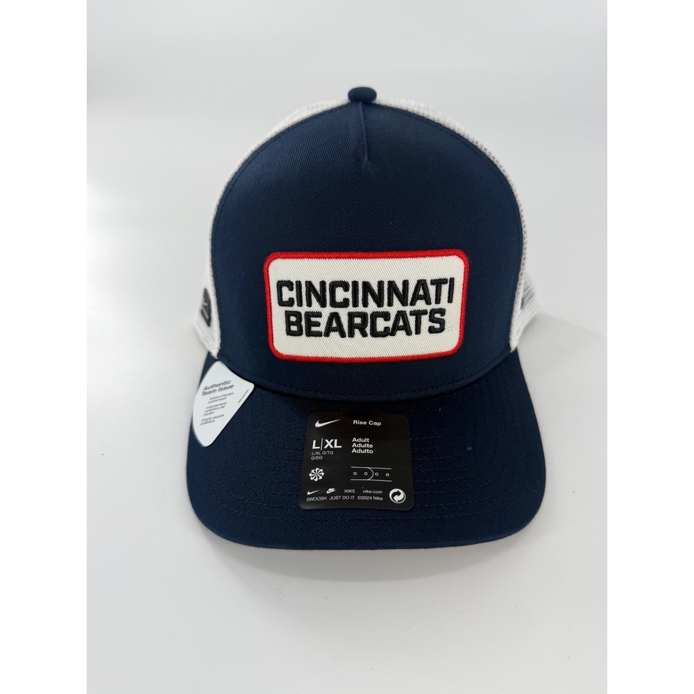 Nike Rise Cincinnati Bearcats Team Issued Navy Red Mesh Snapback Hat Cap L/XL